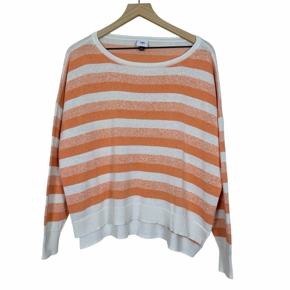 Cabi Sweater Size Small Linen Blend Orange White Striped